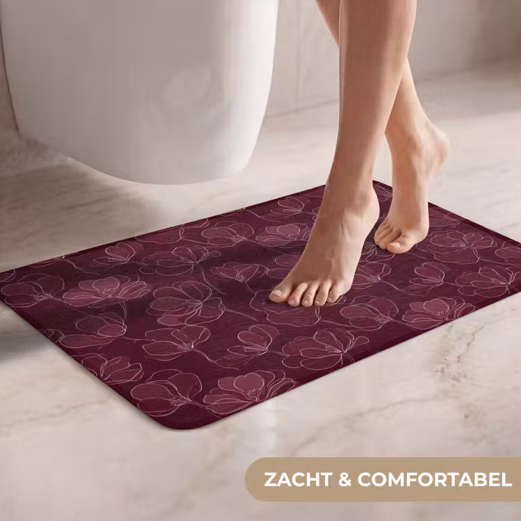 WC Mat - Bloemen - Patroon - Bordeauxrood — 7
