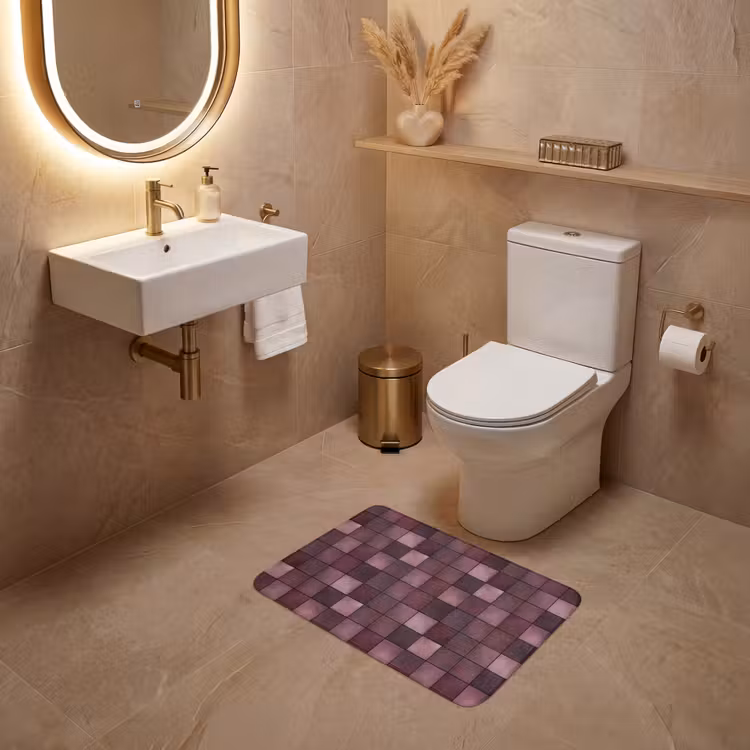WC Mat - Vierkant - Tegel - Patroon - Paars — 4