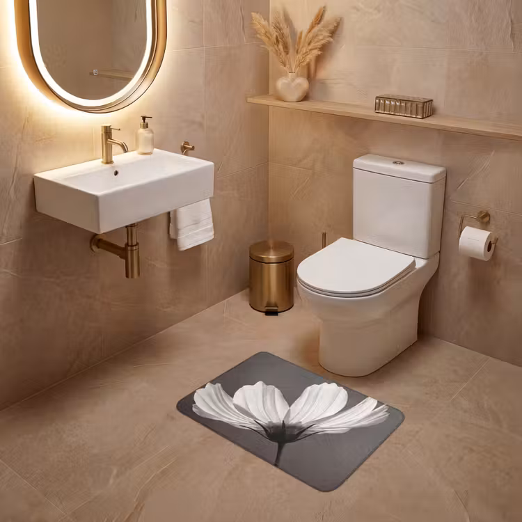 WC Mat - Bloem - Minimalistisch - Zwart - Wit — 4