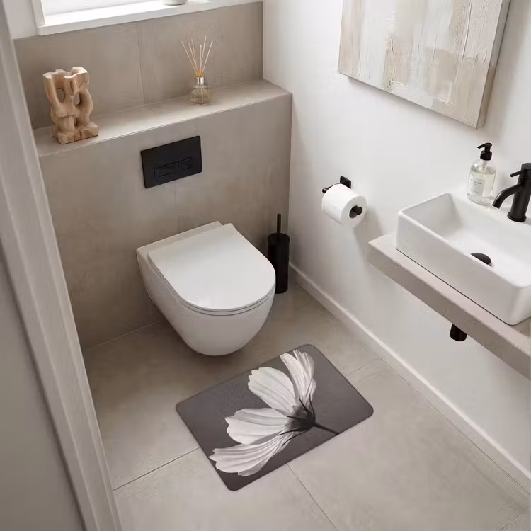 WC Mat - Bloem - Minimalistisch - Zwart - Wit — 6