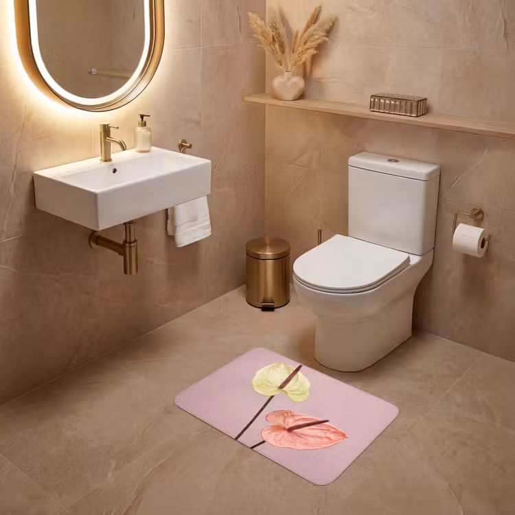 WC Mat - Bloemen - Anthuriums - Geel - Roze — 4