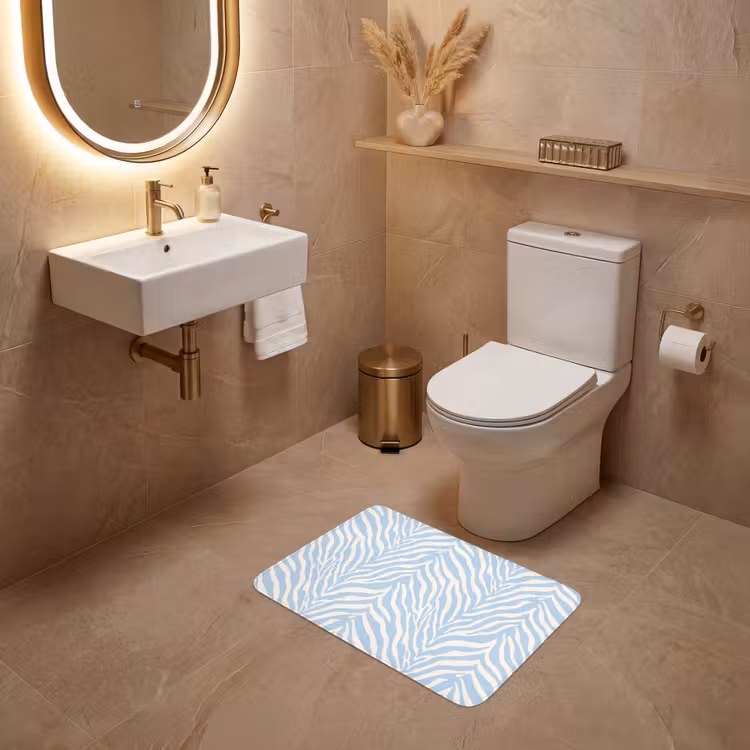 WC Mat - Zebra - Motief - Blauw - Wit — 4