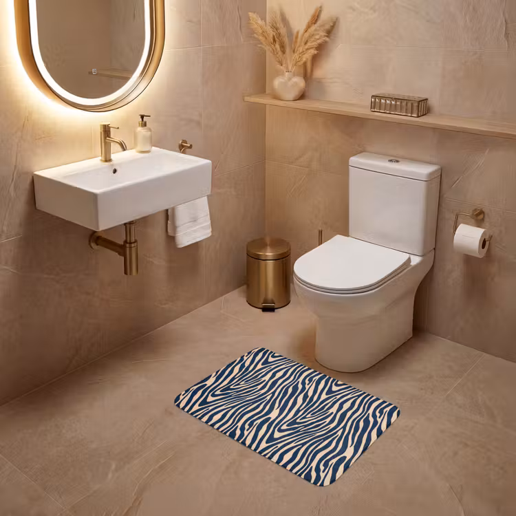 WC Mat - Zebra - Patroon - Blauw - Beige — 4