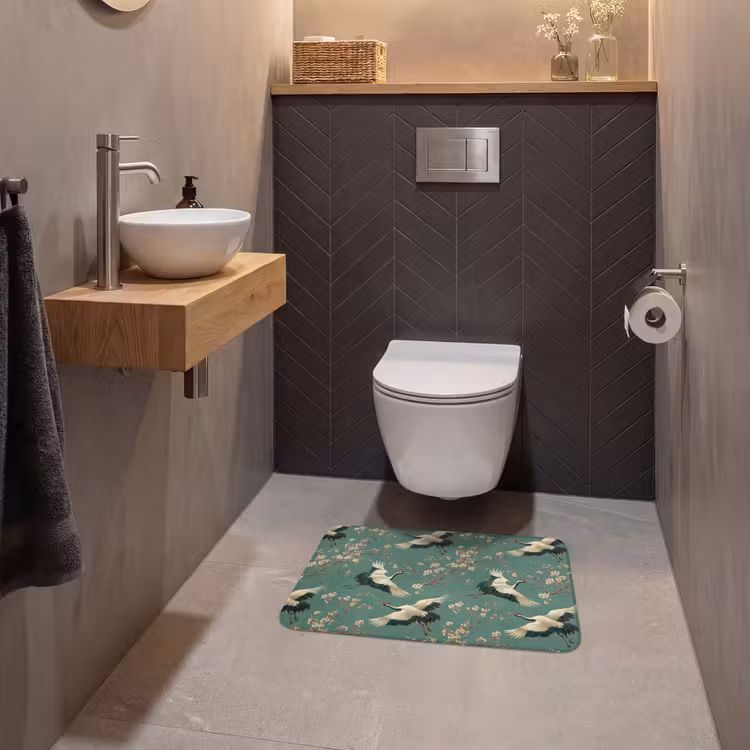 WC Mat - Kersenbloesem - Kraamvogels - Groen — 2