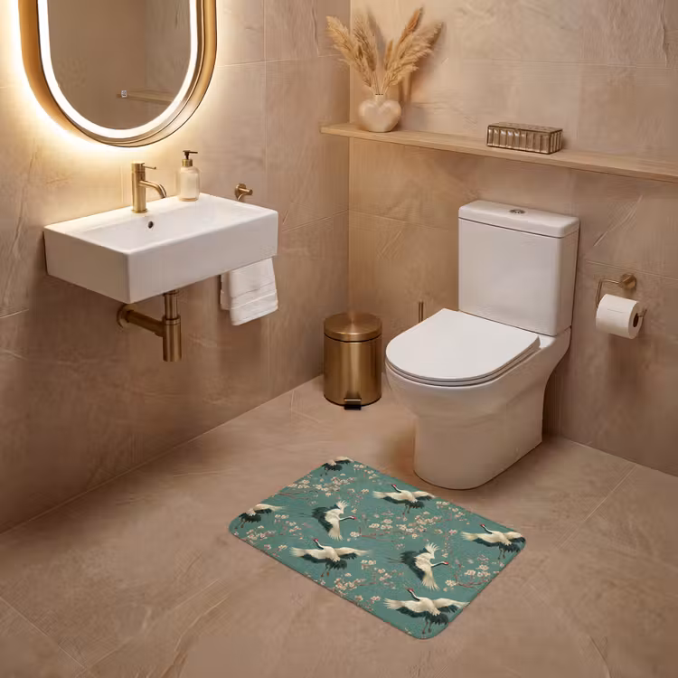 WC Mat - Kersenbloesem - Kraamvogels - Groen — 4