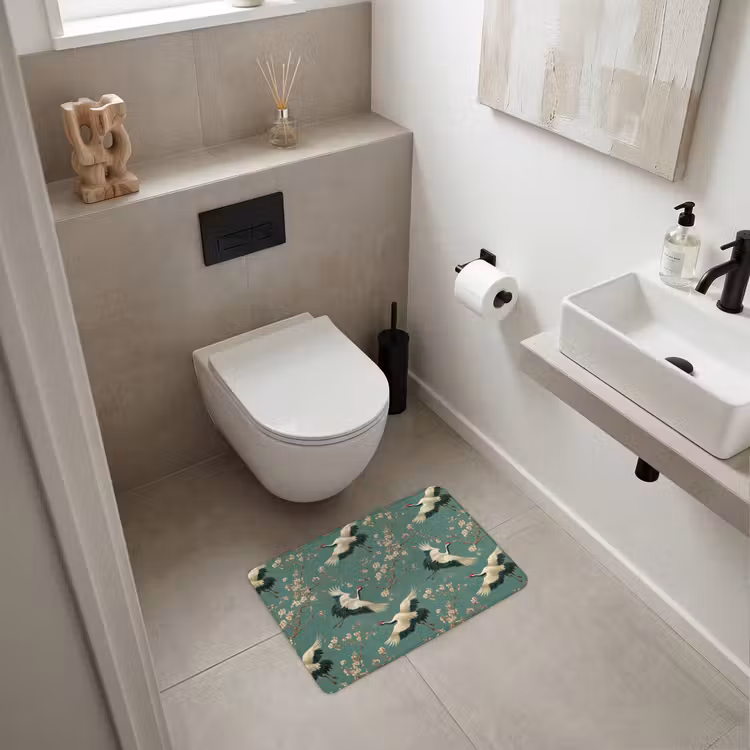 WC Mat - Kersenbloesem - Kraamvogels - Groen — 6