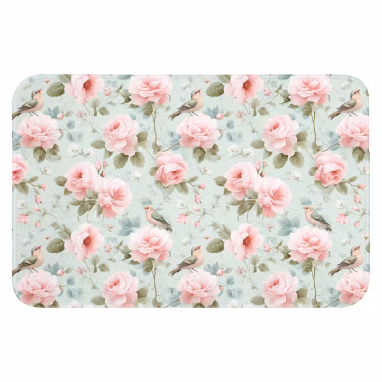 WC Mat - Rozen - Vogels - Pastel - Kleurrijk — 1
