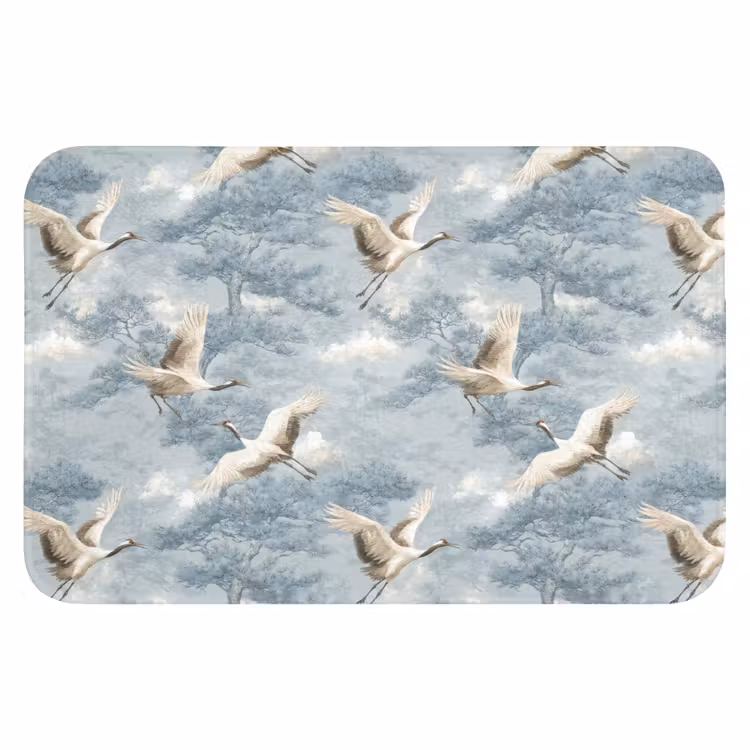 WC Mat - Wolken - Kraanvogels - Blauw — 1