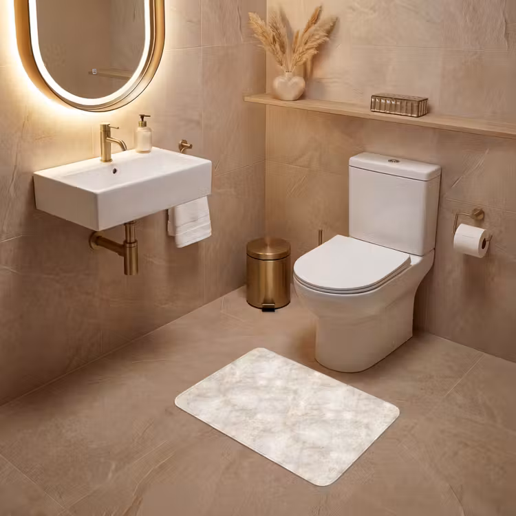 WC Mat - Lichtbeige - Goudbruine Nerven - Marmer — 4