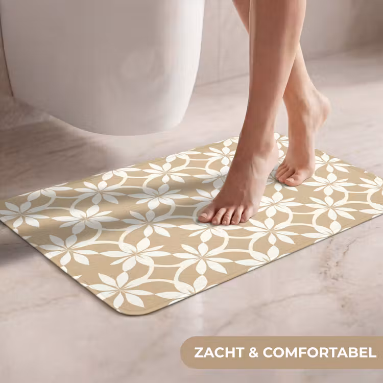 WC Mat - Bloemen - Patroon - Beige — 7