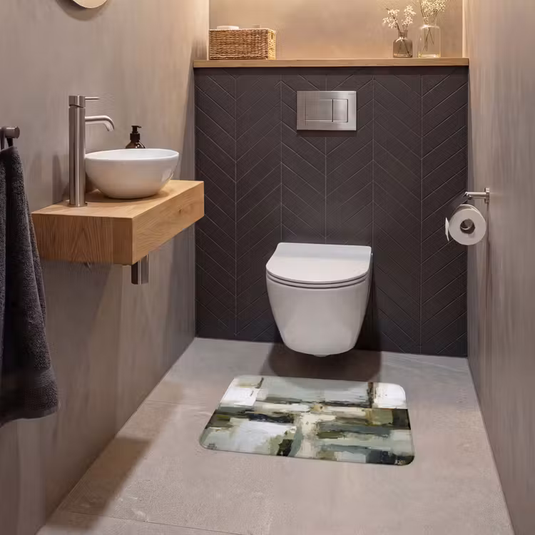 WC Mat - Penseelstreken - Groen - Abstract - Japandi — 2