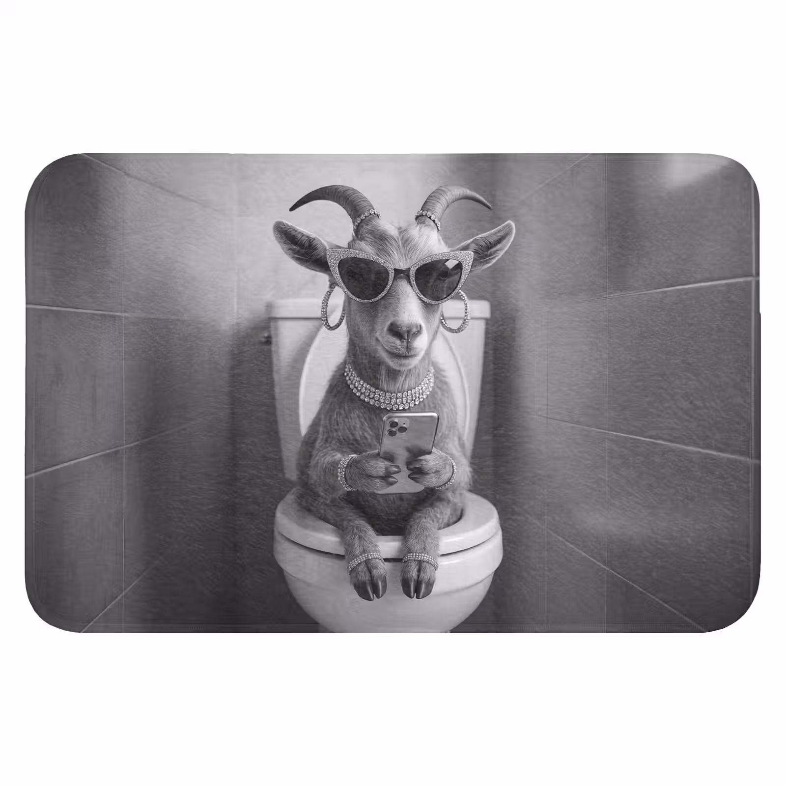 WC Mat - Geit - Telefoon - Toilet - Zwart - Wit — 1