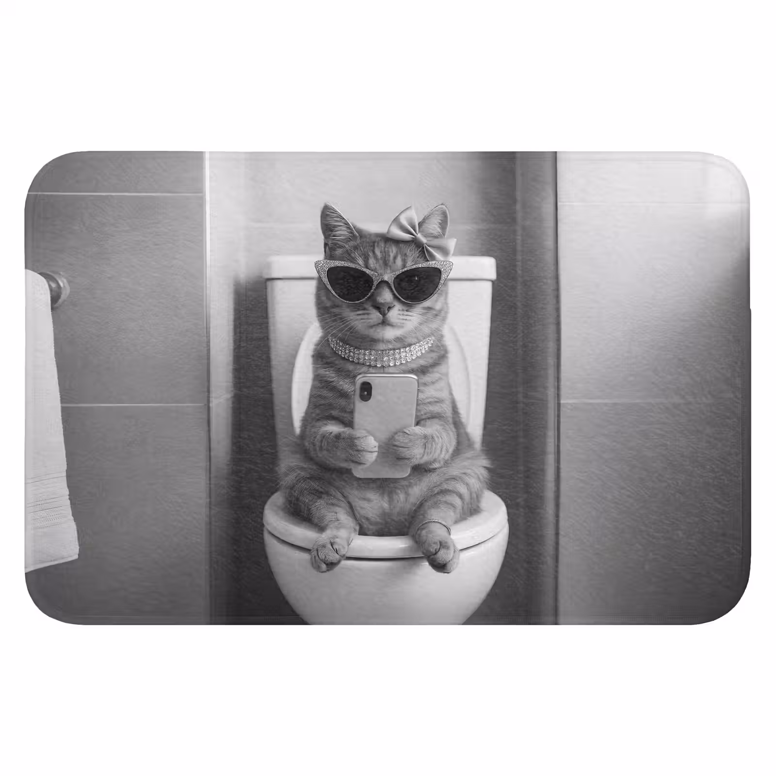 WC Mat - Kat - Telefoon - Toilet - Zwart - Wit — 1
