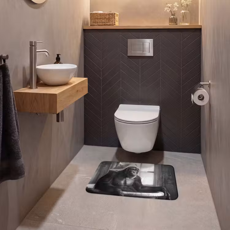 WC Mat - Aap - Dier - Bad - Zwart - Wit - Humor — 2