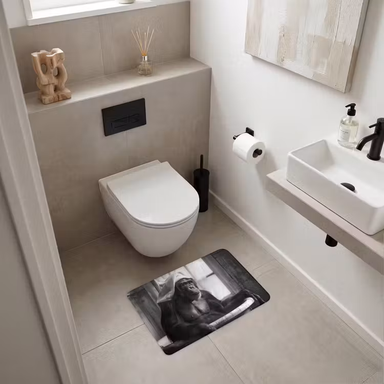 WC Mat - Aap - Dier - Bad - Zwart - Wit - Humor — 6