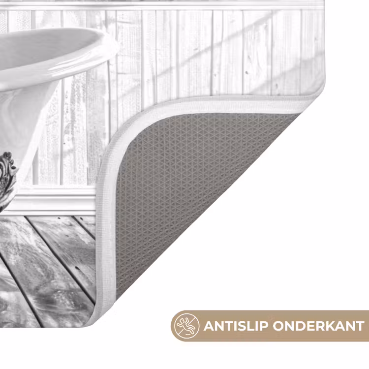 WC Mat - Alpaca - Bloemen - Dier - Bad - Zwart - Wit — 3