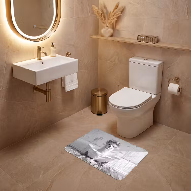 WC Mat - Alpaca - Bloemen - Dier - Bad - Zwart - Wit — 4