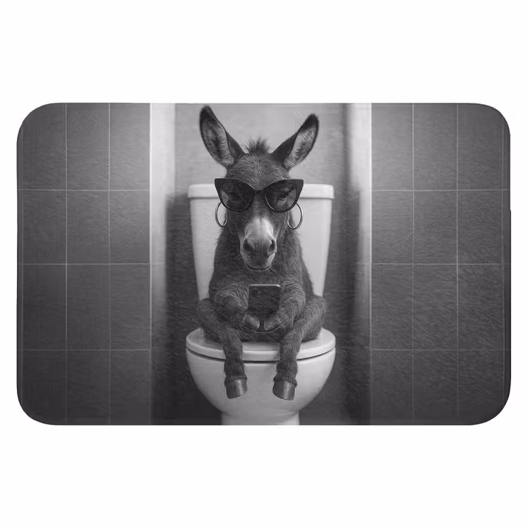 WC Mat - Ezel - Telefoon - Toilet - Zwart - Wit — 1