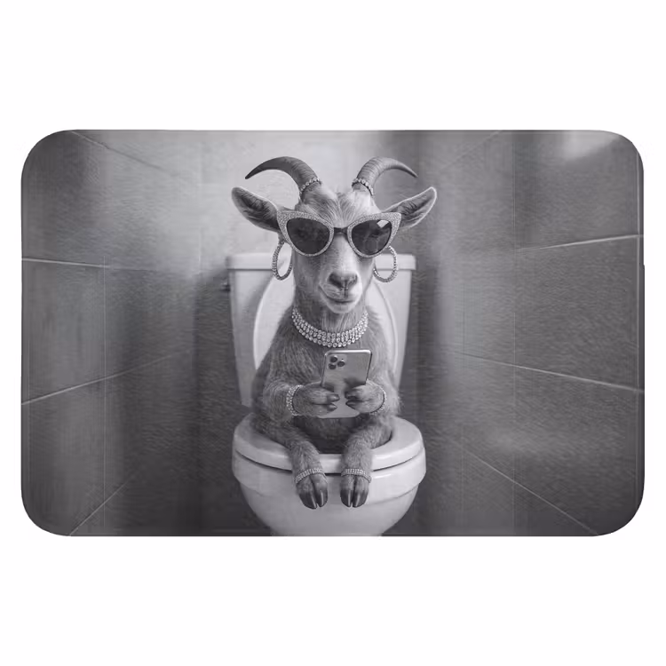 WC Mat - Geit - Telefoon - Toilet - Zwart - Wit — 1