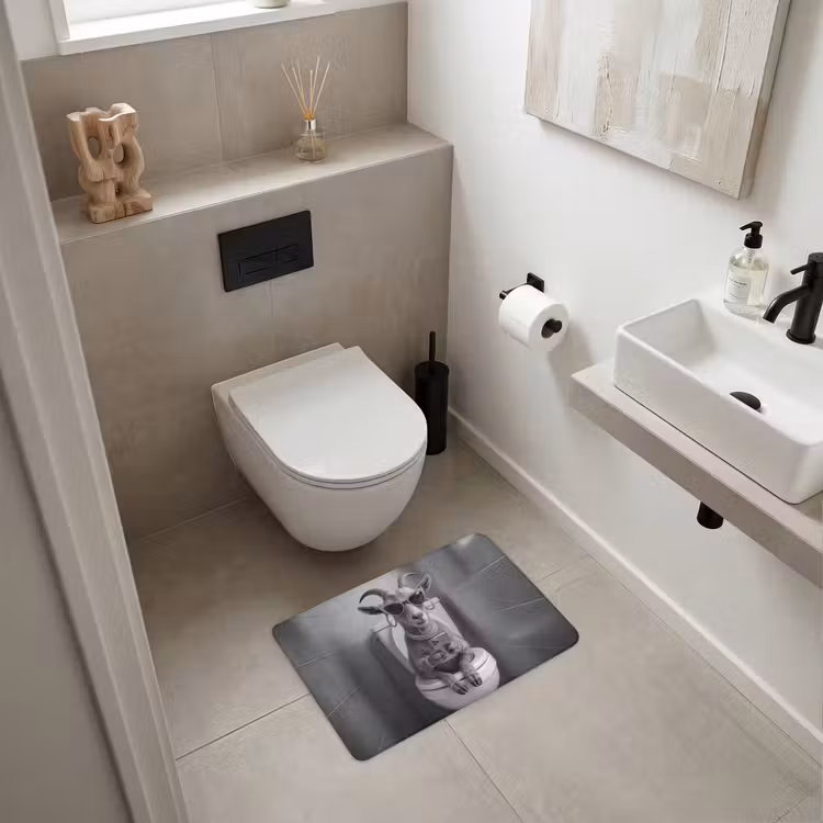 WC Mat - Geit - Telefoon - Toilet - Zwart - Wit — 6