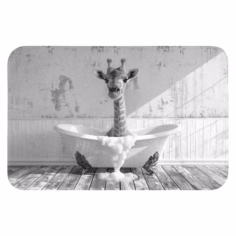 WC Mat - Giraffe - Dier - Badkuip - Vintage - Zwart - Wit — 1