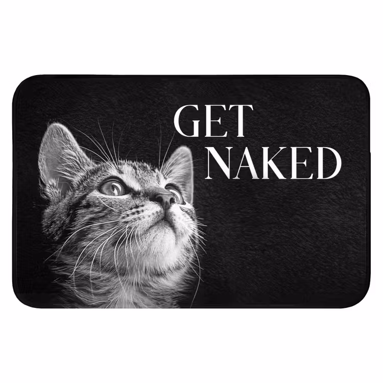 WC Mat - Kat - Dieren - quote - Get naked - Zwart — 1
