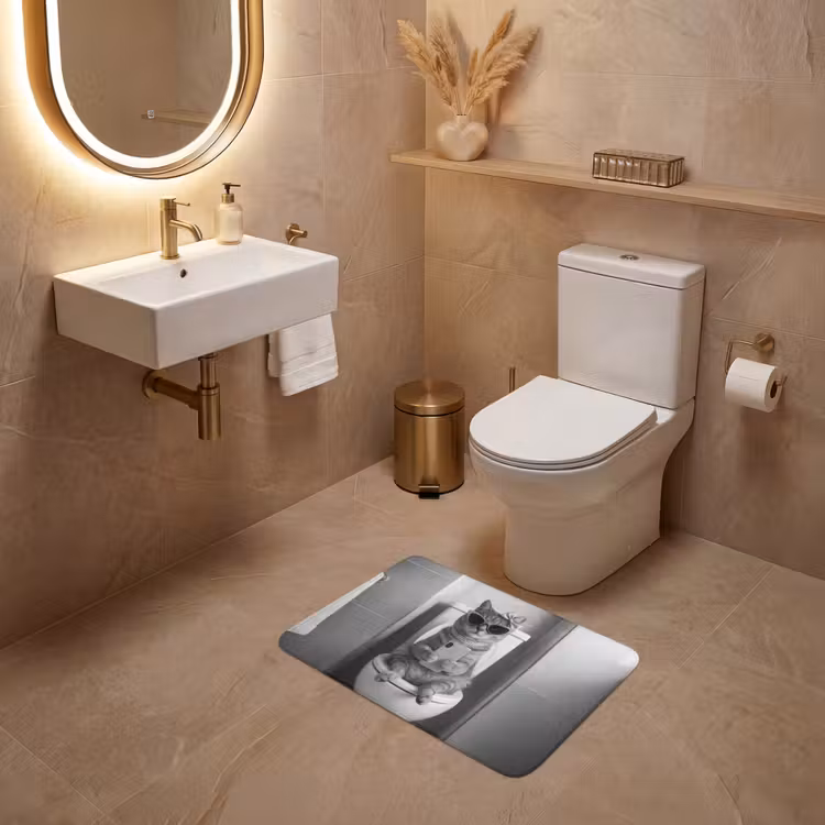 WC Mat - Kat - Telefoon - Toilet - Zwart - Wit — 4