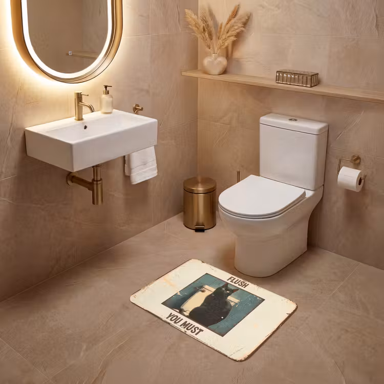 WC Mat - Kat - Vintage - Zwart - Quote - Flush you must — 4