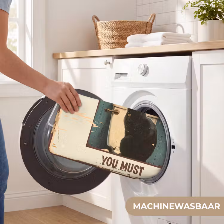 WC Mat - Kat - Vintage - Zwart - Quote - Flush you must — 5