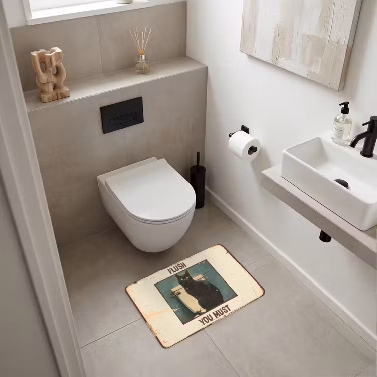 WC Mat - Kat - Vintage - Zwart - Quote - Flush you must — 6