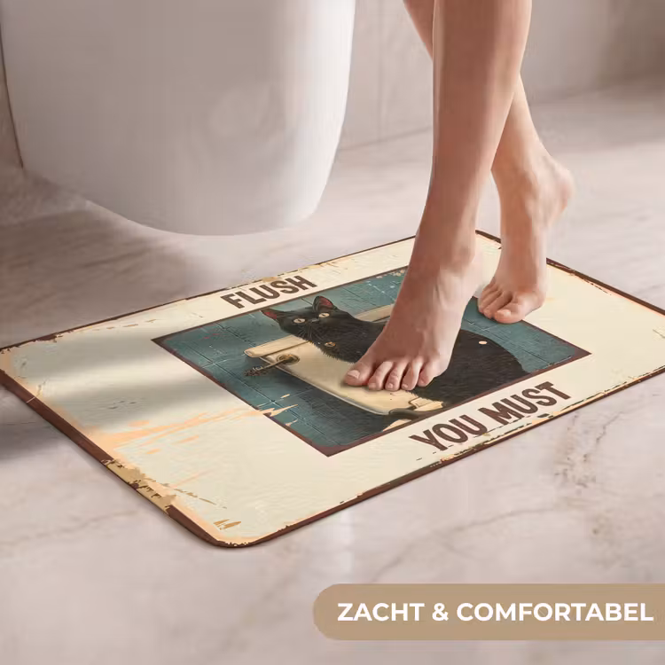 WC Mat - Kat - Vintage - Zwart - Quote - Flush you must — 7