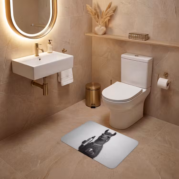 WC Mat - Lama - Flessen - Zwart - Wit — 4