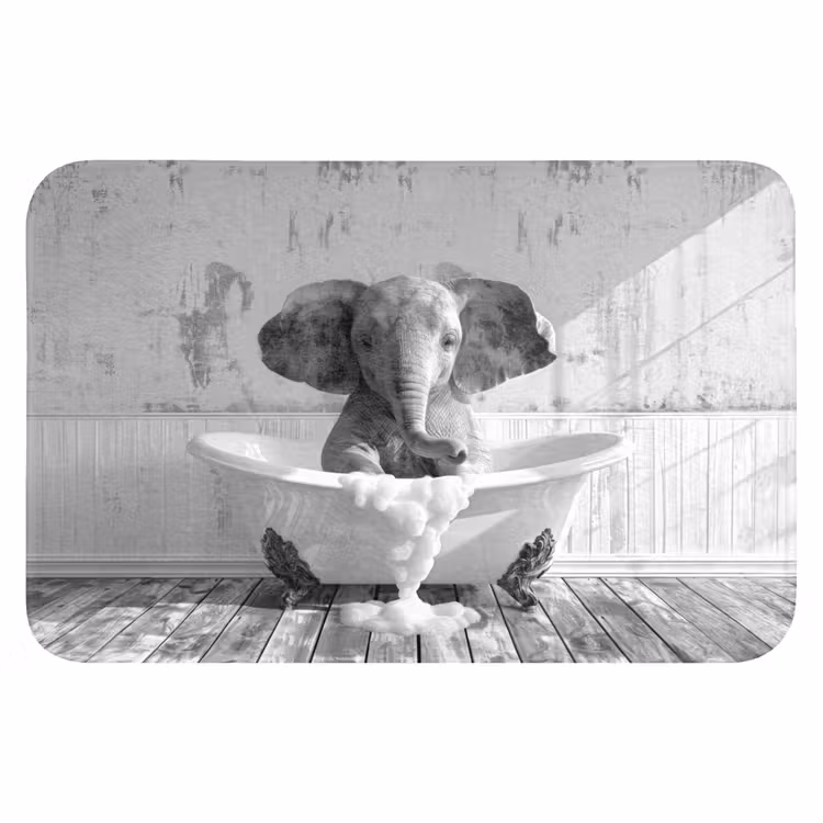 WC Mat - Olifant - Vintage - Dieren - Zwart - Wit — 1