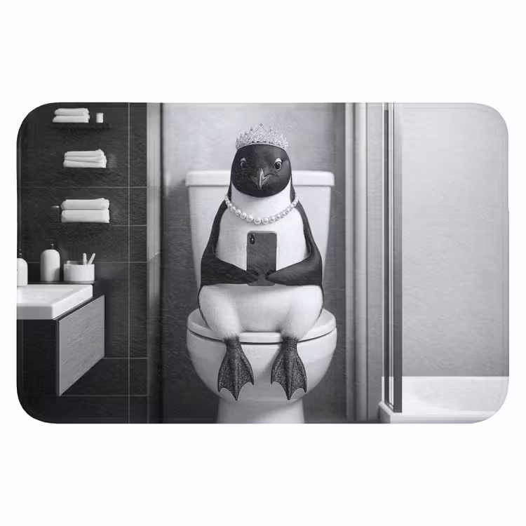 WC Mat - Pinguïn - Telefoon - Toilet - Zwart - Wit — 1
