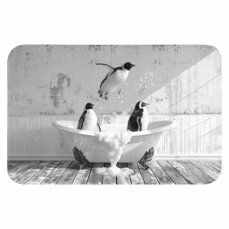 WC Mat - Pinguïns - Vintage - Dieren - Zwart - Wit — 1