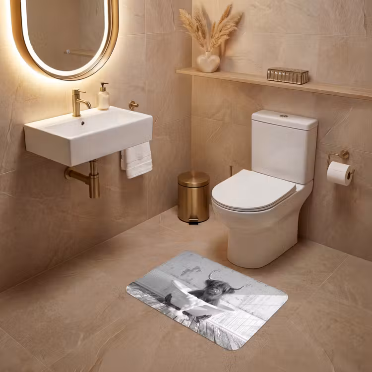 WC Mat - Schotse Hooglander - Dier - Badkuip - Zwart - Wit — 4