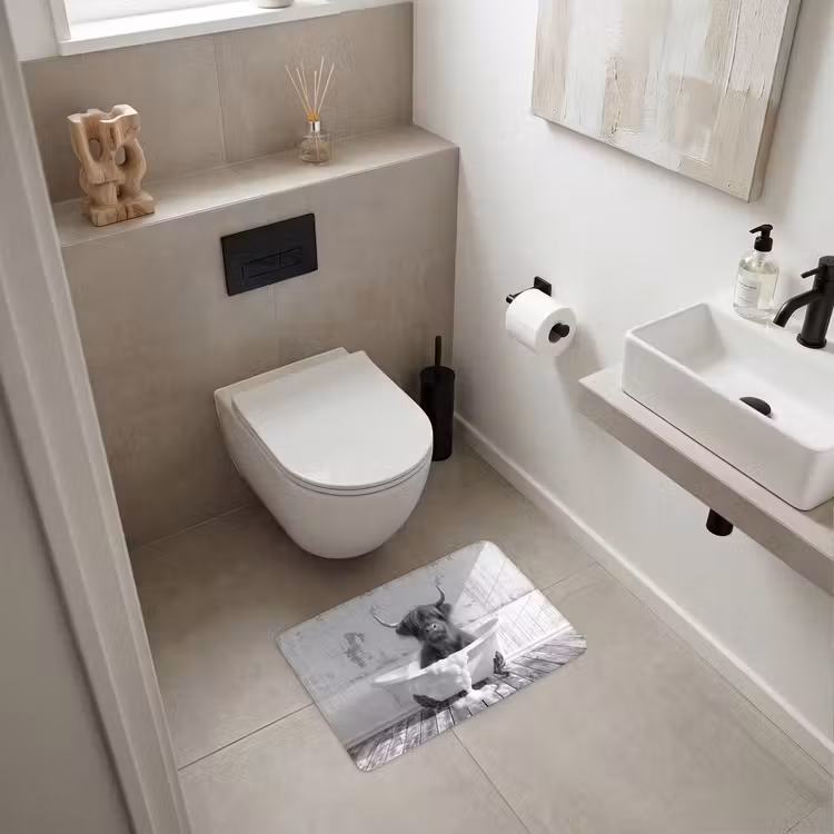 WC Mat - Schotse Hooglander - Dier - Badkuip - Zwart - Wit — 6