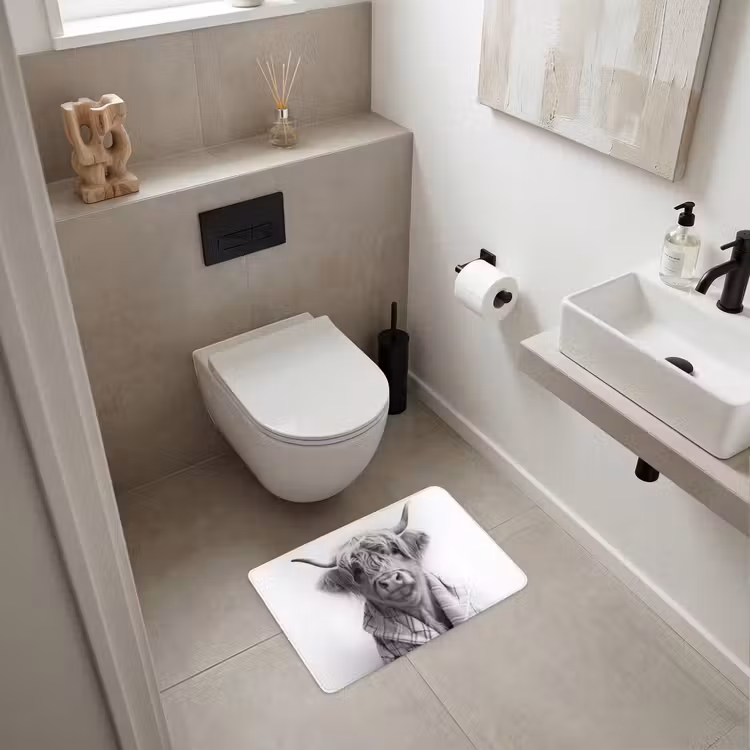 WC Mat - Schotse Hooglander - Koe - Badjas - Zwart wit — 6