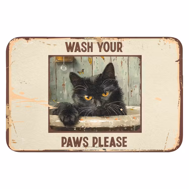 WC Mat - Vintage - Kat - Quotes - Wash your paws please - Spreuken — 1