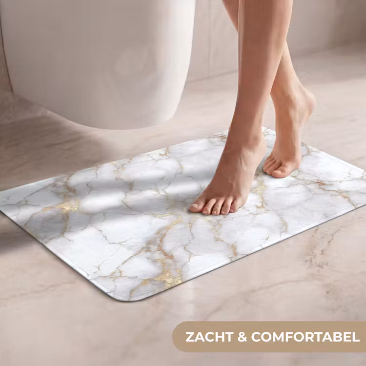 WC Mat - Wit - Goud - Marmer - Grijs — 7
