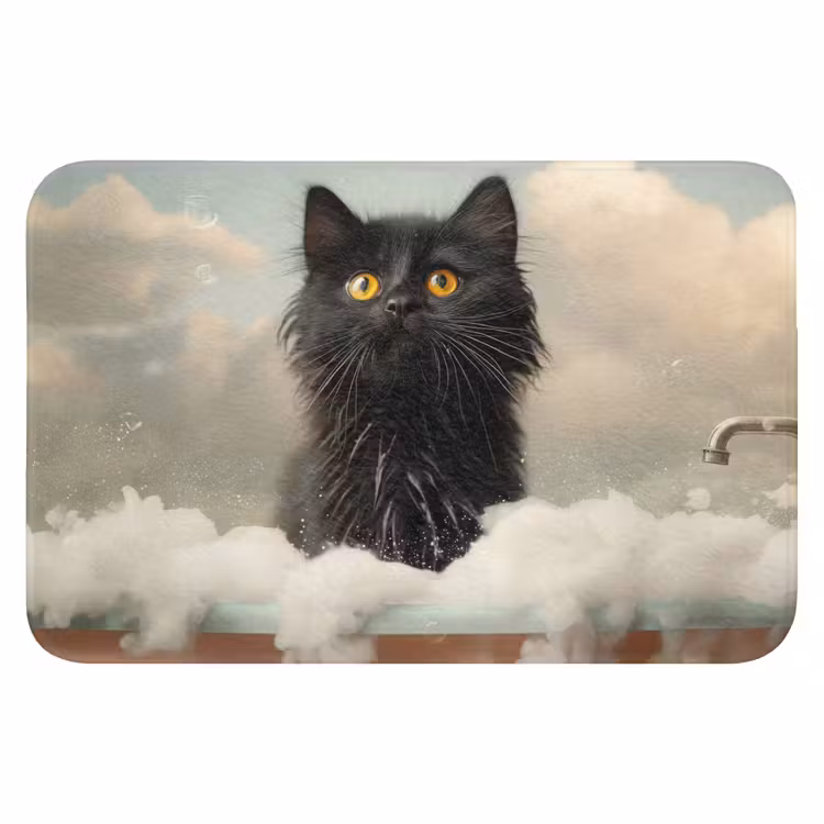WC Mat - Kat - Bad - Zwart - Dieren - Schuim — 1