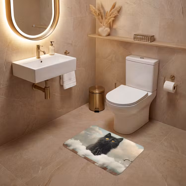 WC Mat - Kat - Bad - Zwart - Dieren - Schuim — 4