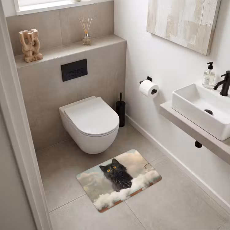 WC Mat - Kat - Bad - Zwart - Dieren - Schuim — 6