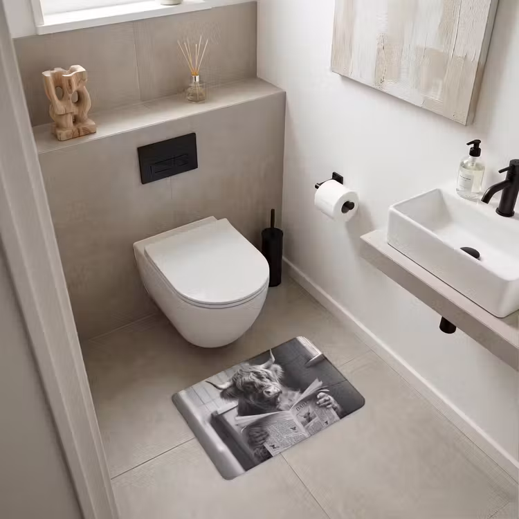 WC Mat - Schotse hooglander - Koe - Krant - WC - Zwart wit — 6