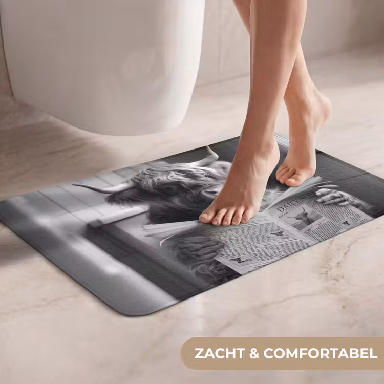 WC Mat - Schotse hooglander - Koe - Krant - WC - Zwart wit — 7