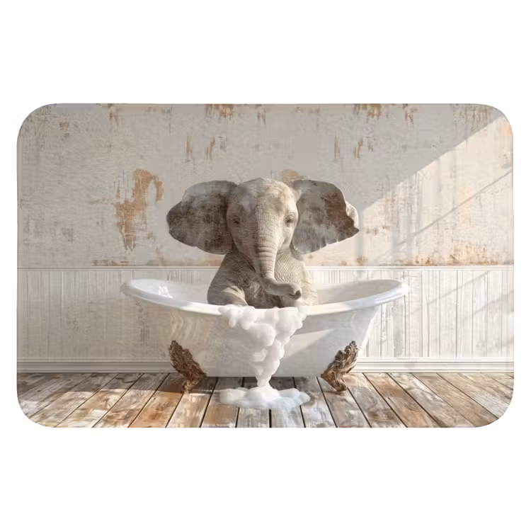 WC Mat - Vintage - Olifant - Badkuip - Schuim - Wilde dieren — 1