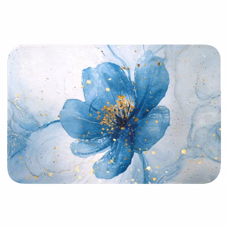 WC Mat - Bloemen - Blauw - Goud - Watercolor - Modern — 1