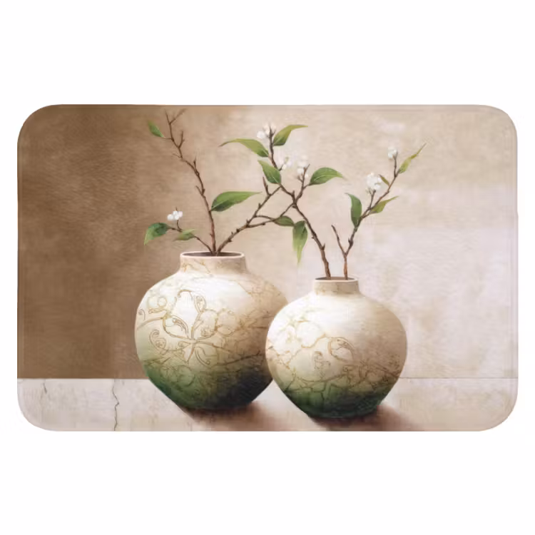 WC Mat - Bloemen - Vaas - Wit - Botanisch - Beige — 1