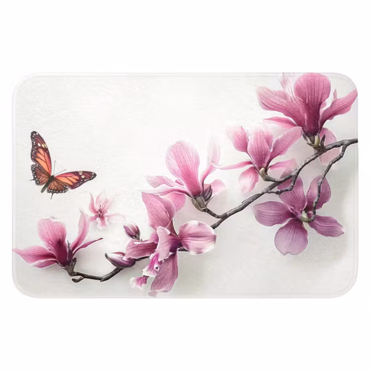 WC Mat - Bloesem - Vlinder - Roze - Natuur - Wit — 1