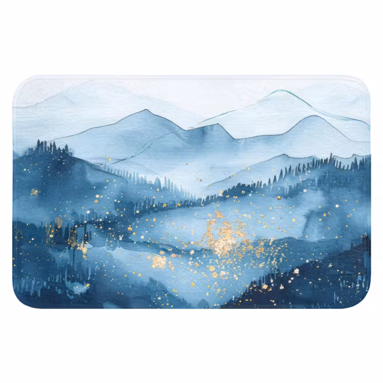 WC Mat - Landschap - Blauw - Modern - Goud - Abstract — 1